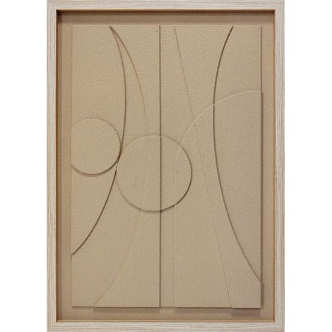 Tableau texturisé avec un design abstrait en couleur beige et un cadre en bois 70x50cm