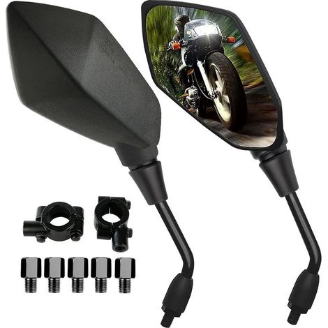 Rétroviseurs Latéraux de Moto, Lot de 2 Rétroviseurs Moto Universels avec Embouts de Guidon 7/8", 5 Boulons Filetés 10mm et 8mm Inclus pour Moto Vélo (1/5)