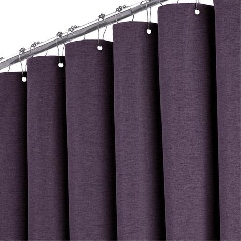 Cortina de ducha, 180x200 cm, poliéster, lino morado, resistente al moho, lavable, con 12 ganchos, para baño. (1/5)
