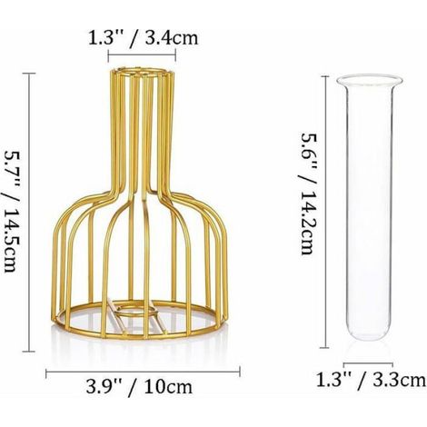 2 Vase en verre, Support métal noir, Tube à essai, Hydroponique, Décoration bureau (1/4)