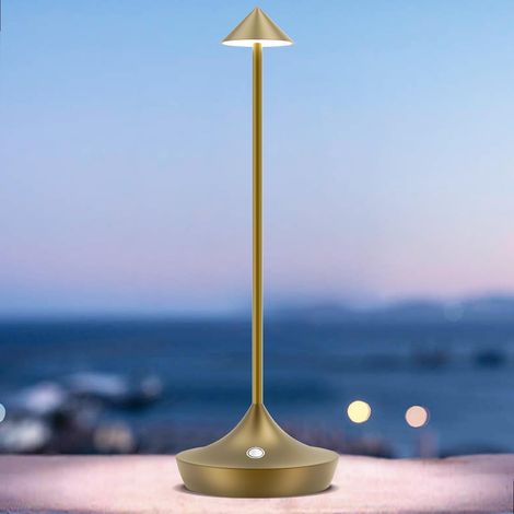 Lampe de table LED sans fil rechargeable, 6000mAh lumiere bureau tactile exterieur, metal, design modern, dimmable, étanche, lampe poser pour chevet, interieur, terrasse, restaurant (Bronz (1/5)