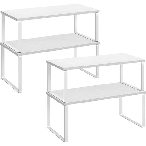 Lot de 4 - Étagère à épices - Organisateur de placard - Extensible et empilable - Pour cuisine salle à manger bureau - Blanc - 30x20cm (1/5)