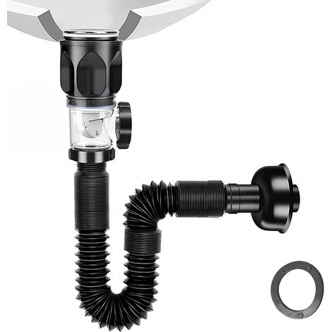 Siphon pour Lavabo avec Tuyau de Vidange Flexible, Kit de Bonde Lavabo Salle de Bain Anti-Fuite, Vidange d'Évier Universelle avec Tuyau d'Évacuation Rétractable 18-80cm, pour Cuisine Toilette (1/5)