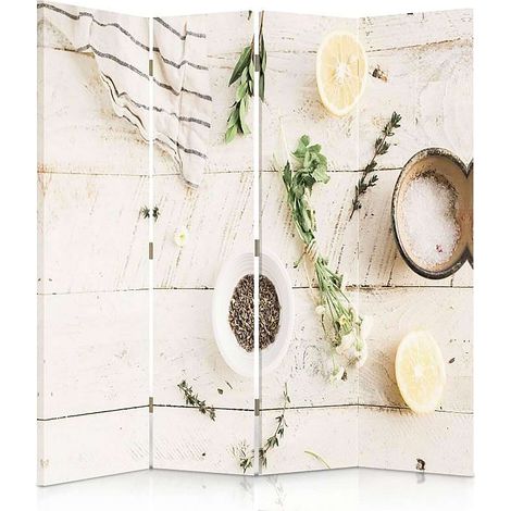 Paravent Décoratif Herbes Aromatiques et Ambiance Marine - 145 x 180 cm - 2 faces R° V° (1/5)