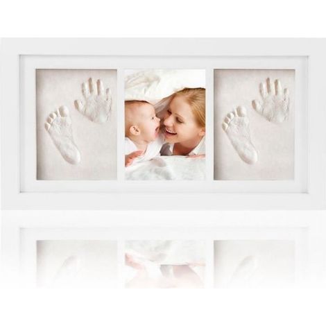 Kit de porte-photo - Cadre Photo en bois - Blanc - Deux empreintes - Pour nouveau-né à 3 ans (1/4)