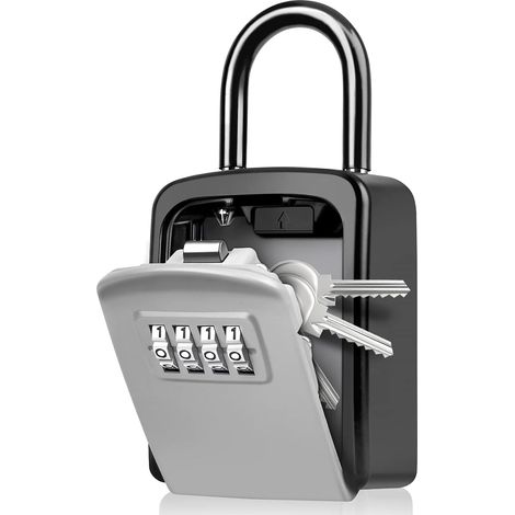 MIMOSON-Boîte à Clé Sécurisée, Boite a Clé avec Code [Anti-intempéries] [avec Amovible Anse] Mini Boîte à Clefs Securisee Portable Code Réinitialisable pour Utilisation Extérieur et Intérieur (Gris) (1/5)