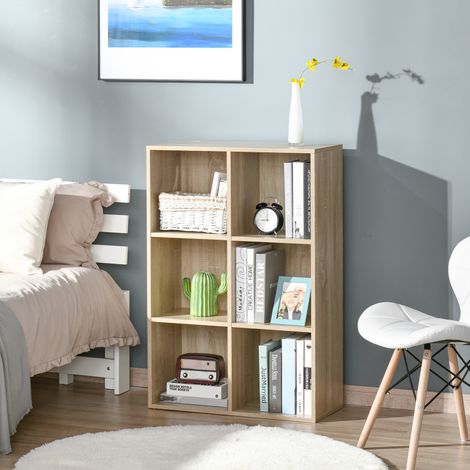 Chêne - Bibliothèque à 6 cubes en bois, meuble de rangement pour salon, chambre, bureau, gain de place, 65,5 x 30 x 97,5 cm
