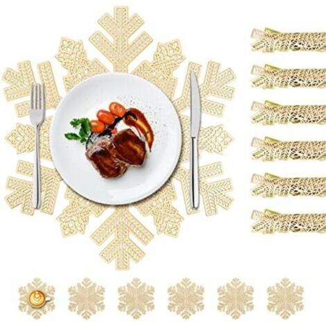FENOPLASTICA44cm Set De Table Doré,Rond Lot de 6 Sets de Tables PVC Lavables Antidérapant Résistant, Pad de Noël en, Convient aux Tasses, vases, Sets de Table (1/4)