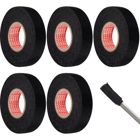 Rouleaux de Ruban en Tissu Auto-Adhésif Noir, 19mm x 15m, Ruban pour Faisceau Électrique Auto, Ruban de Protection Câble, Ruban Armé pour Électricité Auto Moto (Noir) (1/5)
