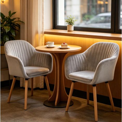 Sedia da pranzo 2 pezzi 81 cm in velluto grigio chiaro con braccioli, stile scandinavo e struttura stabile (1/5)