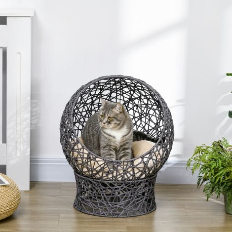 Panier pour chat, niche pour chat avec coussin, ensemble de 2 pièces, 50 cm x 50 cm x 60 cm, blanc crème et marron (1/5)