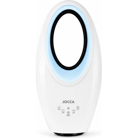 Ventilateur sans pales 65W Télécommande, Oscillation, Minuterie 12h, 3 Vitesses, Éclairage LED 4 Couleurs, Bruit réduit Jocca