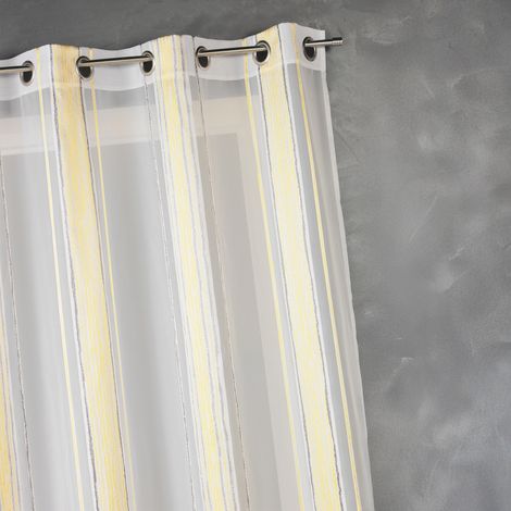 Voilage en jacquard à fines rayures verticales Jaune 140x260 cm