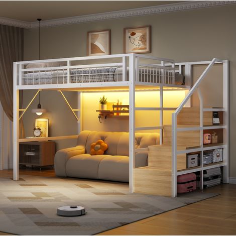 Letto a soppalco con contenitore 140x200 in metallo OKMYHOME (1/5)