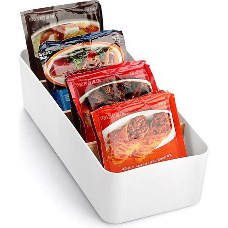 Boîte de rangement en plastique blanc avec 4 compartiments pour sachets de thé avec 3 compartiments amovibles en bambou pour dosettes de café, accessoires de cuisine, 26 x 12,8 x 7,9 cm (1/5)