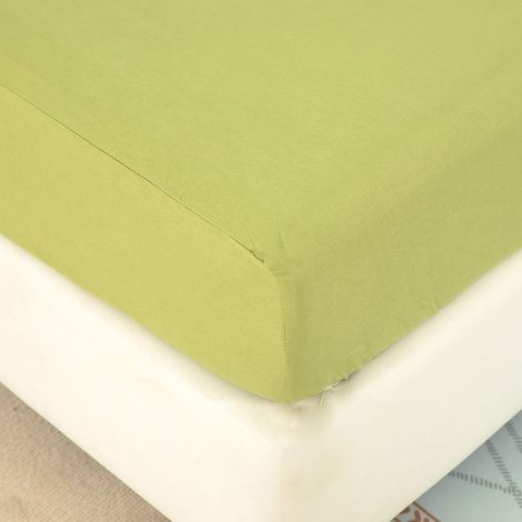 Housse de Matelas 150x200 cm en Coton Lavé, Vert Fruit, Drap-Housse avec Élastique pour Matelas Fin, Housse de Protection Pure Couleur (1/2)