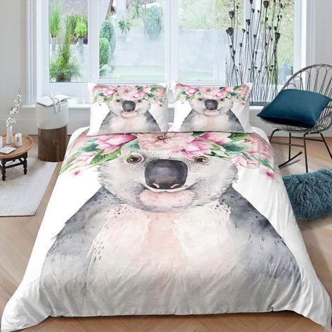 Bettwäsche-Set 155x220cm mit Koala-Motiv, Mikrofaser, 2-teilig