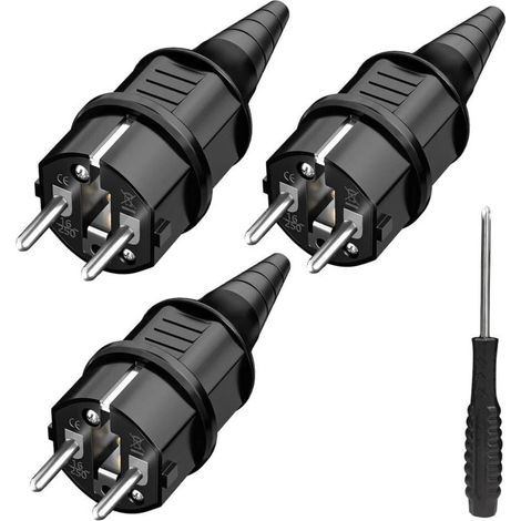 3x Male Power Plug, Mains Plug, Splashproof, Durable for 6-16mm Cable, SEBS Earthing Contact, IP44-LIAIKI (1/5)