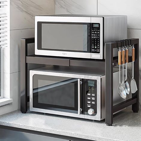 Rejilla para Horno Microondas con 6 Ganchos, Especiero Extensible de 40-64 cm y Rejilla para Horno Microondas (1/5)