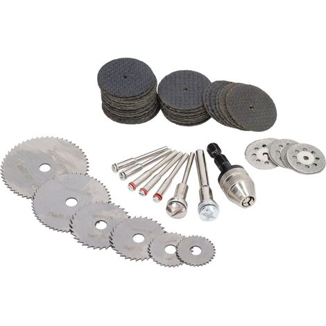 Lot d'outils de meulage rotatifs, disques de coupe en résine, lames de scie HSS pour bois, métal, plastique (1/5)