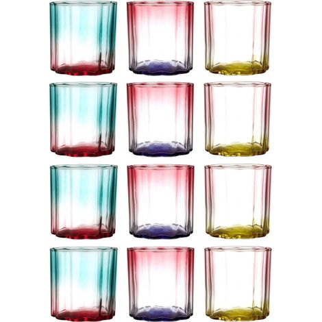 Lot de 12 Verres à Jus Colorés Dégradés 20cL - Couleurs Estivales Bleu Turquoise, Jaune, Violet, Rouge - Livraison gratuite (1/5)