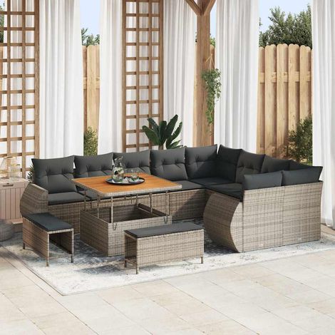 vidaXL Set Divano da Giardino con cuscino 12 pcs Grigio (1/5)