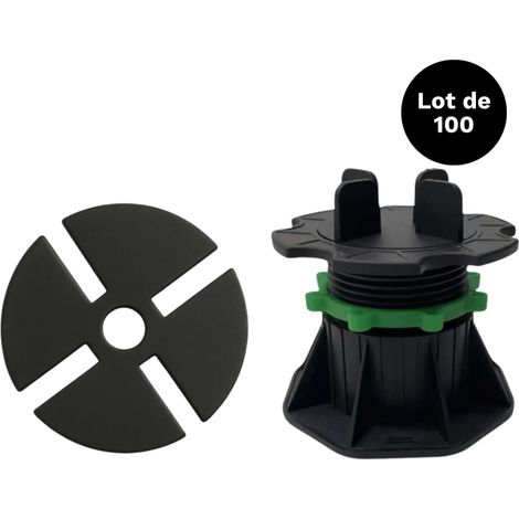 Lot de 100 plots réglables 50-80 mm dalle et carrelage avec cales anti-bruit 78 mm - Coloris - Noir, Lot - 100 plots