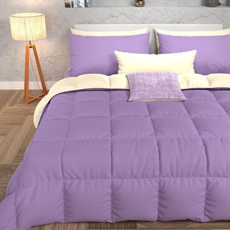 Couette Chaude Hiver 240x260 Bicolore Crème Lilas, Double Face, Couette pour lit 2 Personnes, en Microfibre 300g/m² (1/5)