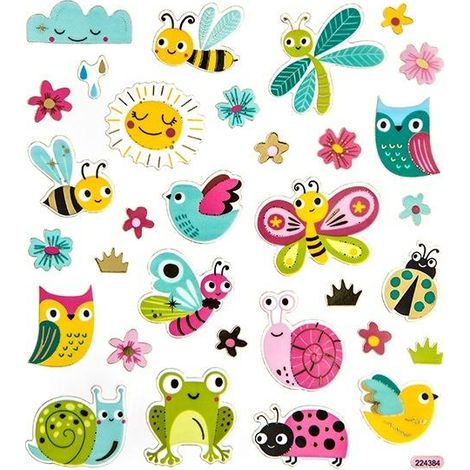 Adesivi decorativi colorati con animali del prato, tema primavera, fai da te, 32 pezzi.