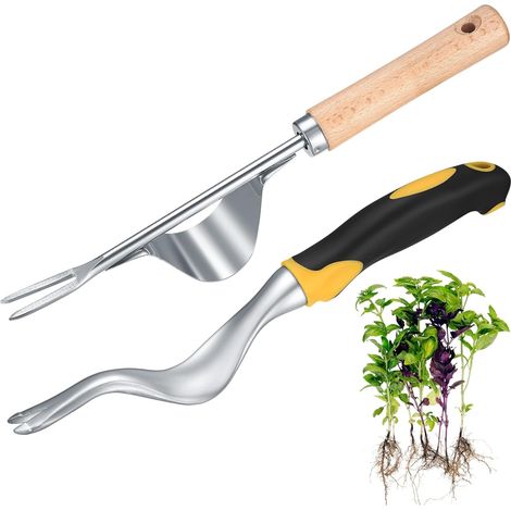 APEX Découseur de Mauvaises Herbes à la Main, 2 PCS Découseur en Acier Inoxydable avec Manche en Bois (1/5)