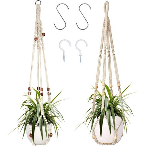 Lot de 2 suspensions pour plantes de 90 cm avec crochets, pots de fleurs suspendus, décoration intérieure (1/5)
