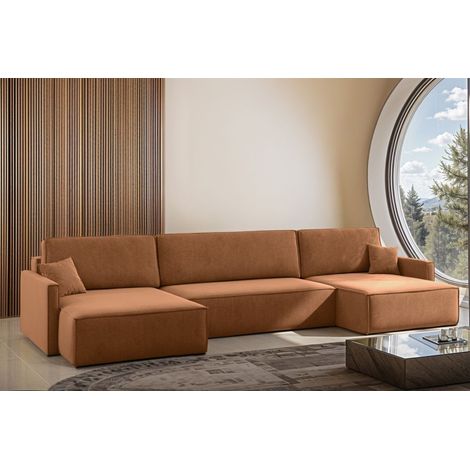 Wohnlandschaft mit Schlaffunktion Sofa LOUIS Stoff Salvador Rostbraun (1/4)
