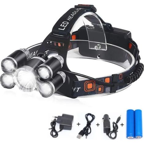 Lampe Frontale Rechargeable 12000lm Ultra Puissante 5 LED 4 Modes d'clairage IPX4 pour Camping Chasse YYV (1/4)