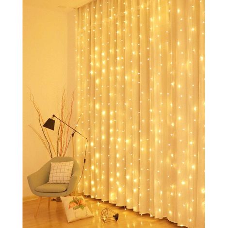 Curtain Lights, 3M 3M Curtain String Lights 300 LED USB Curtain Light Indoor 8 Modes Remote Control Timer Deco for Wedding Patio Curtain Waterproof Christmas Party Room Decoration [Energy Class A +++ (1/5)