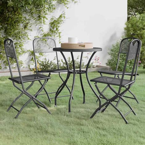 Ensemble repas de jardin 5 pièces en métal déployé anthracite, table et 4 chaises pliantes - PANGIVO (1/5)