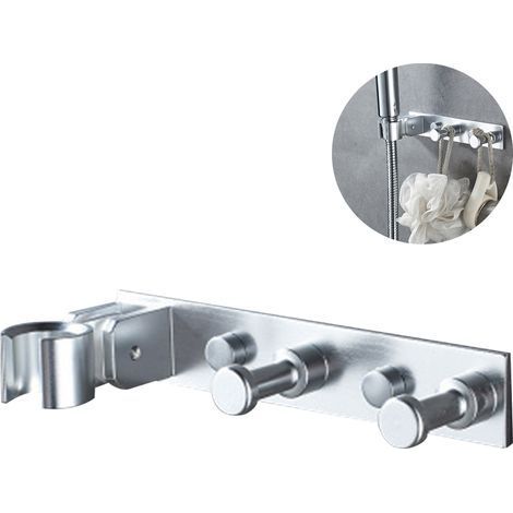 support de pommeau de douche de salle de bain-Fixation murale-apporter2Crochet à anneau simple, argent - aucun perçage nécessaire (1/5)