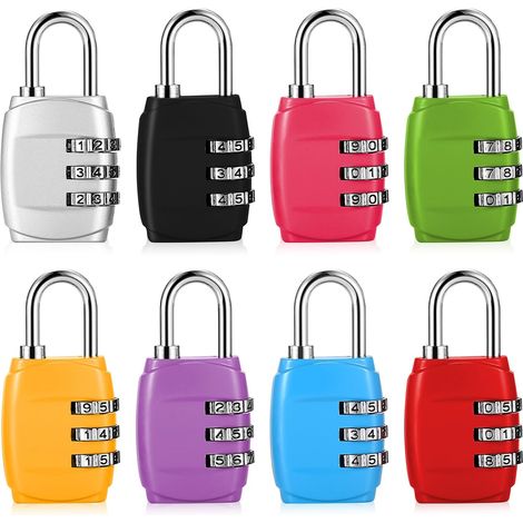 8 Pcs Cadenas Code 3 Chiffres, Cadenas Valise Avion, Petit Cadenas à Combinaison, Cadenas à Code 3 Chiffres, Cadenas de Sécurité à Combinaison pour Placard Gym Sac de Voyage Casier(Carré) (1/5)