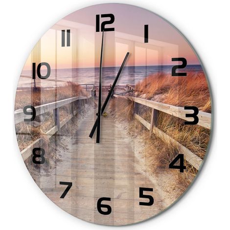 Horloge Murale Ronde Sans Tic-Tac en Verre Moderne Chambre Bureau La route vers la plage fi 60 cm (1/5)