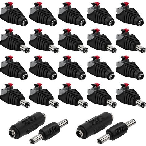10 Paires de 5.5 mm x 2.1 mm DC Connecteur d'alimentation Mâle et Femelle de 12 V Adaptateurs Prise à Bouton-Poussoir, 12V/24V DC Mâle Femelle Connecteurs Set pour CCTV Caméra LED Bande (1/5)