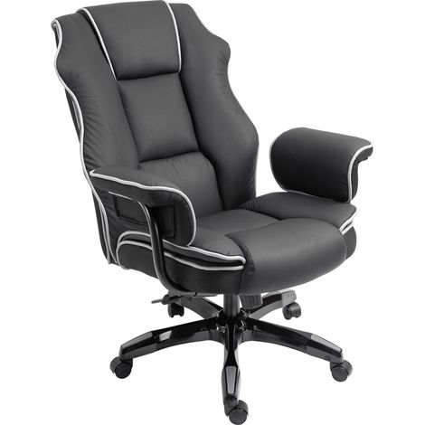 Chaise de bureau ergonomique inclinable pivotante hauteur réglable imitation cuir noir