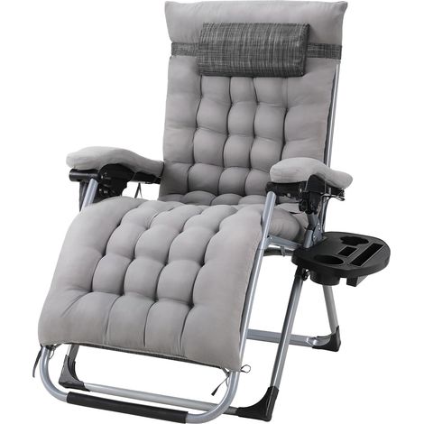 Tlgreen – Chaise longue pliable extra large – Coussin en coton amovible 8 cm – Réglable avec appui-tête et porte-gobelet – Capacité 160 kg