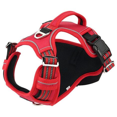Harnais Chien Anti Traction, Harnais pour Chien Grand Moyen Réfléchissant Réglable Gilet Chien avec Poignée Respirante Harnais Poitrine de Sport sans Traction Rouge S (1/5)