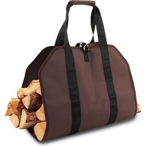 Sacco per legna da ardere in tela marrone – borsa per il trasporto, sacco per la conservazione della legna da ardere, cesto per legna da ardere A (1/4)