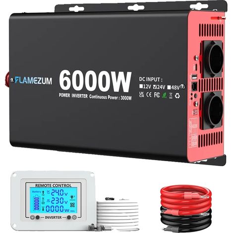 Inversor, potencia nominal 3000W, mando a distancia LCD, 24V 6000W (3000W nominales) (1/2)