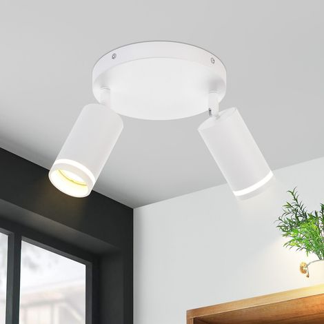 GBLY Plafonnier LED Spot de Plafond Blanc : Plafonnier 2 Ampoules Spots GU10 Spot Mural Orientable Spot de Plafond Rond en métal d'intérieur pour Couloir Salon Cuisine Chambre, sans Ampoule