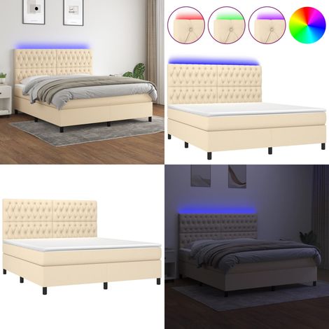 Boxspringbett mit Matratze & LED Creme 180x200 cm Stoff - Boxspringbett - Doppelbett - Cremefarbenes Bett - Bettrahmen - Lattenrost - Home & Living