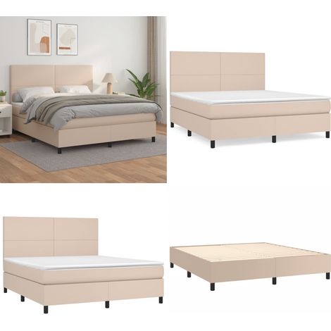 Sommier à lattes de lit avec matelas Cappuccino 180x200 cm - Lit Tapissier - Lit Capitonné - Lit Double - Matelas À Ressorts Ensachés - Tête De Lit Ajustable - Home & Living (1/5)