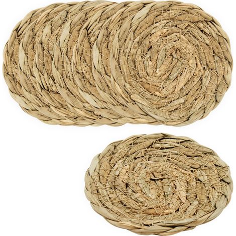 Seegras Glasuntersetzer natur rund - 8er Set - Rattan Untersetzer für Gläser und Tassen