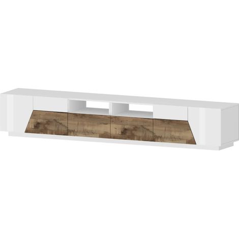 Mobile Porta TV 260 cm Bianco Laccato Acero 4 Ante 2 Cassetti Legno (1/4)