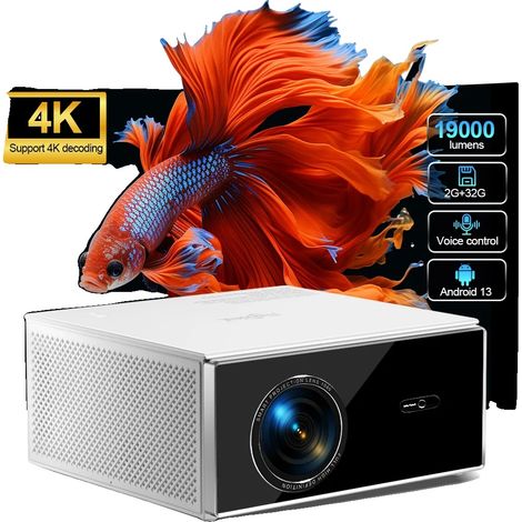 Filiyano – Projecteur 1080p, luminosité de 19 000 lumens, correction automatique du trapèze, compatible Bluetooth, version Android